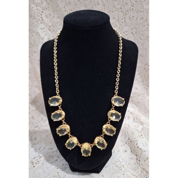J. Crew Gold Tone Necklace With Faceted Oval Clear Stones-Excellent Used Conditi - Picture 1 of 6